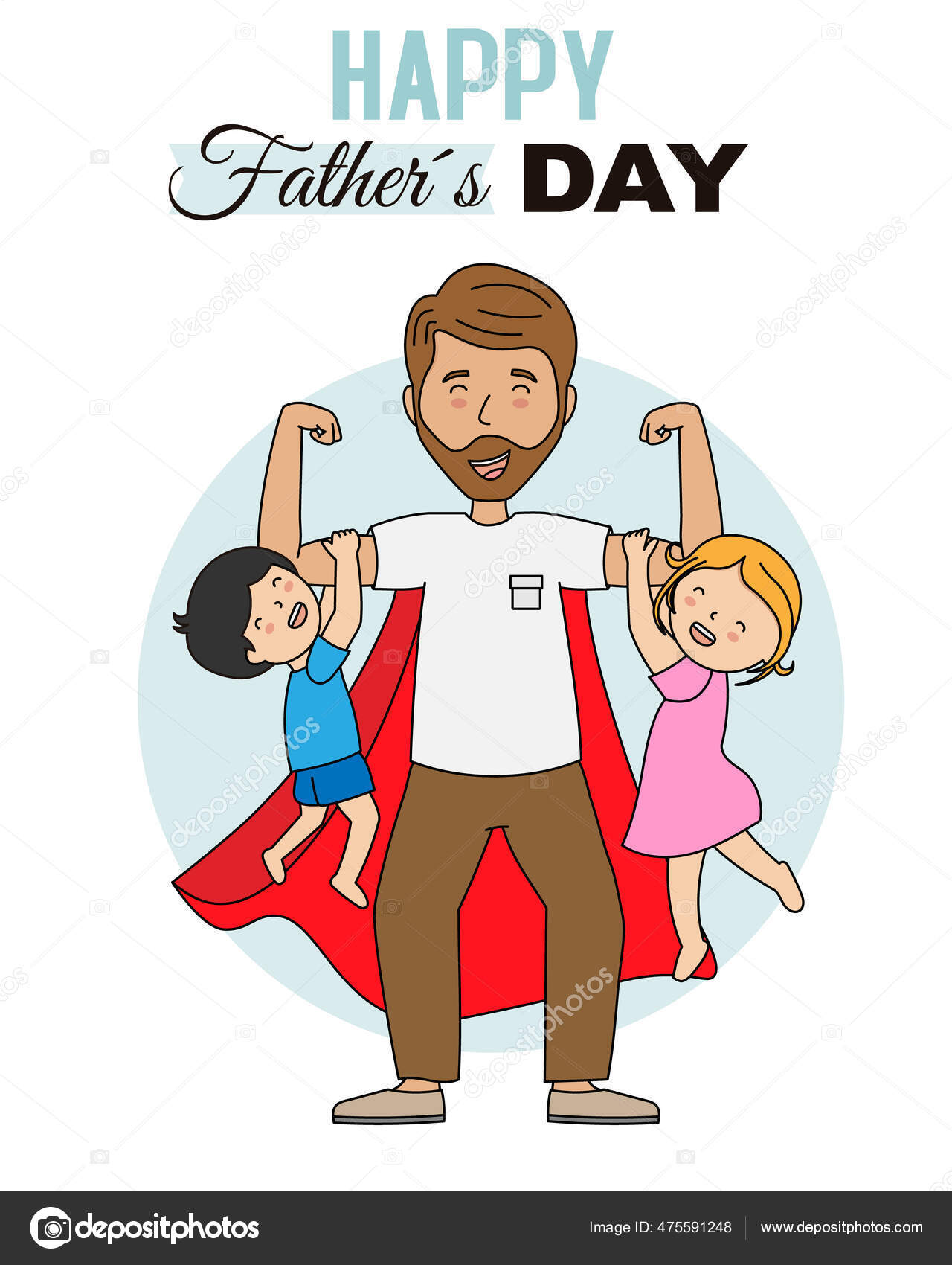 Happy Father's Day Card Father Playing His Children Stock Vector