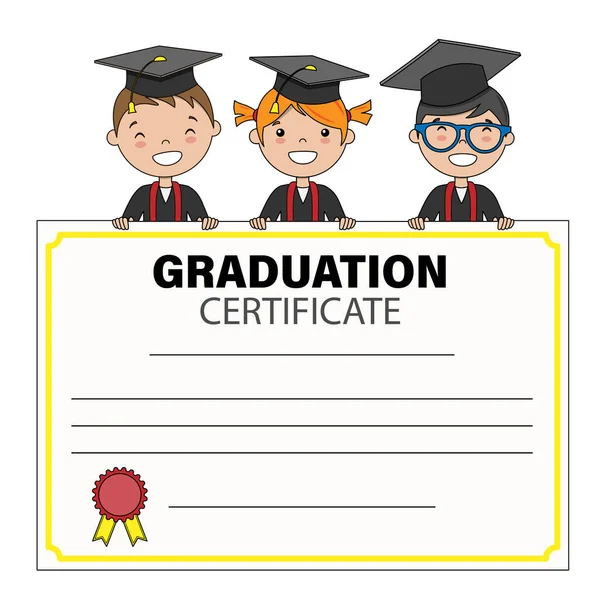 Niños Con Diploma Graduación Vector Aislado — Vector de stock