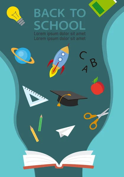 Back School Card Space Text Education Icons — Stock Vector