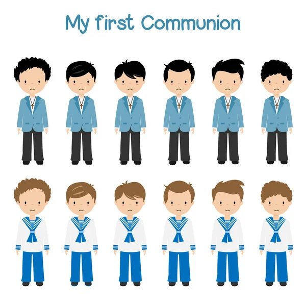 Set Children First Communion Suit Isolated Vector — Vetor de Stock