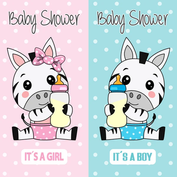 Cartão Banho Bebé Bonito Zebra Menina Menino — Vetor de Stock