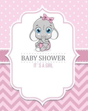 Bebek partisi kartı. Şirin fil kız. Metin için boşluk