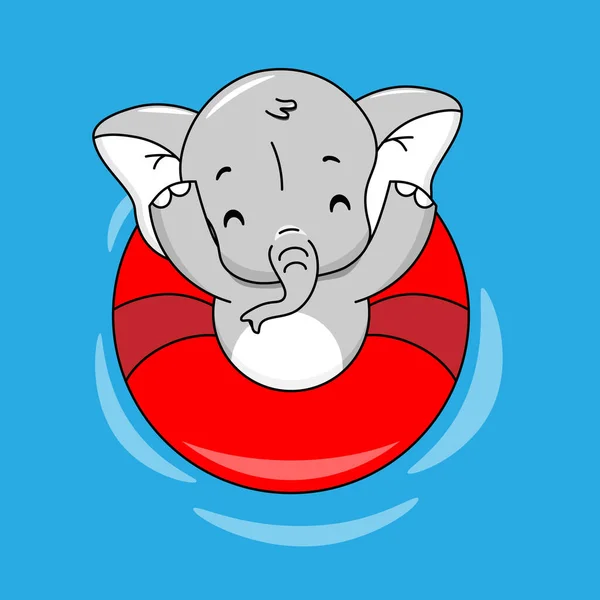 Leuke Olifant Met Vlotter Het Water Geïsoleerde Vector — Stockvector