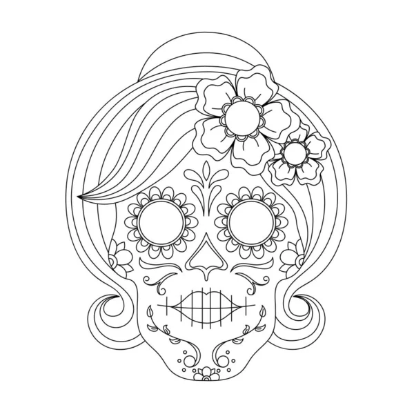 Skull Coloring Book Illustration Black White Lines Print Shirts Coloring — Stock Vector