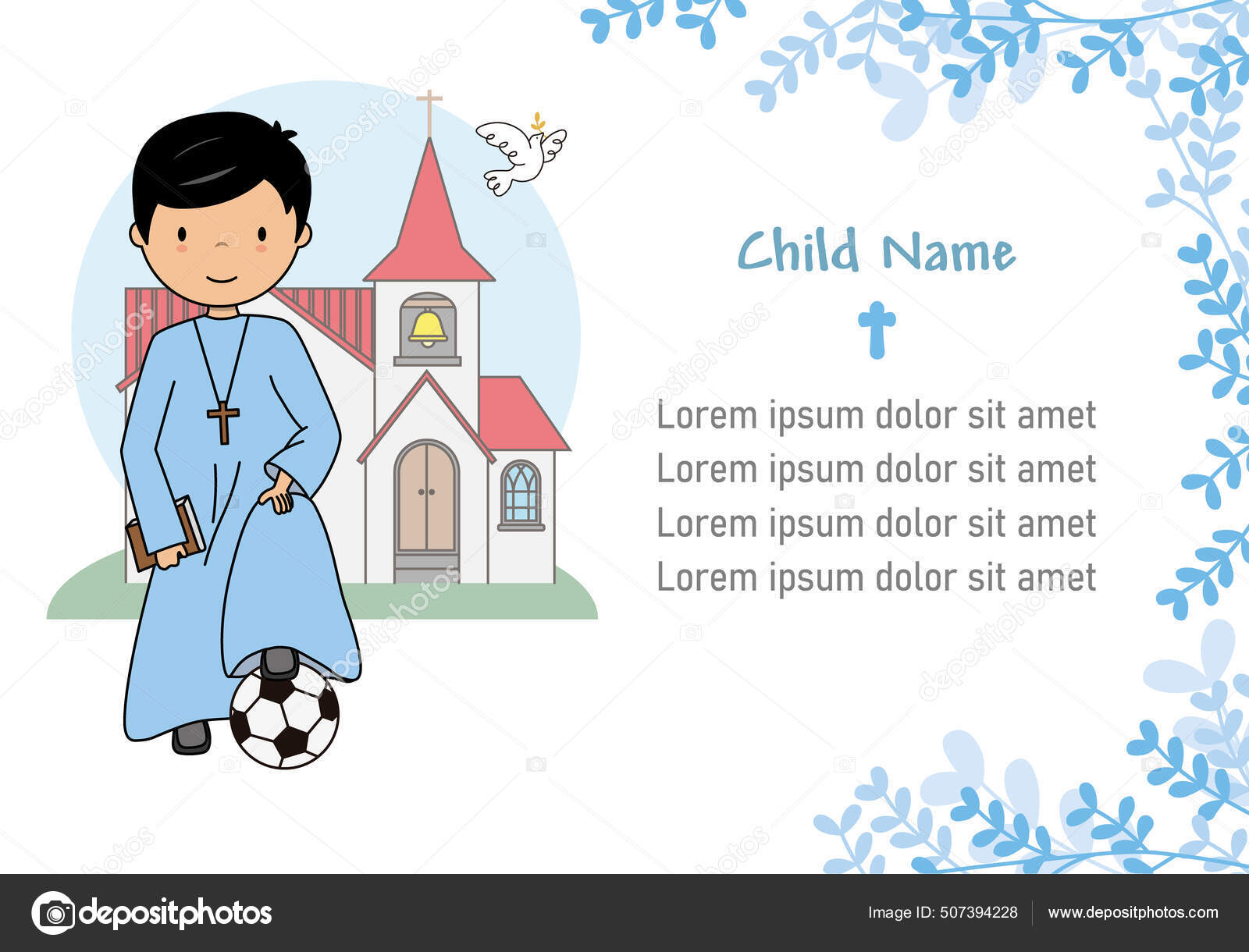 Meu Primeiro Cartão Comunhão Menino Com Bola Futebol Frente Igreja Vetor de  ©sbego 507394228, image size:1600x1220