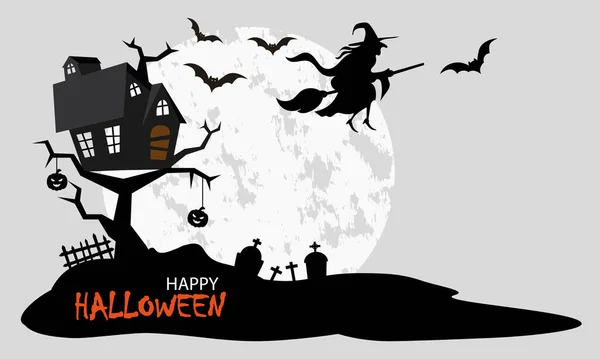 Fondo Halloween Casa Del Terror Cementerio Bruja — Vector de stock