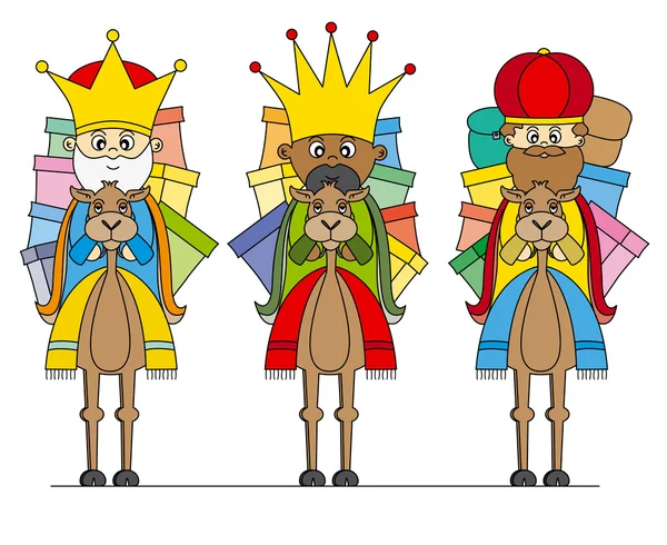 Tres reyes en camellos — Vector de stock