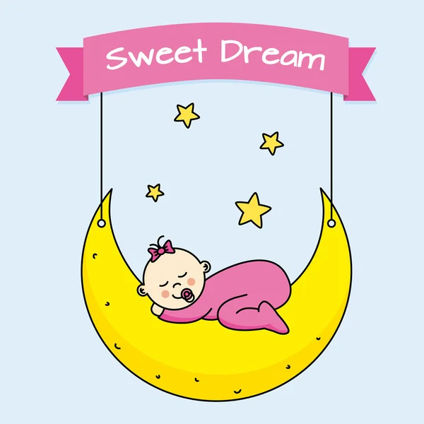 Baby girl sleeping on the moon — Stock Vector