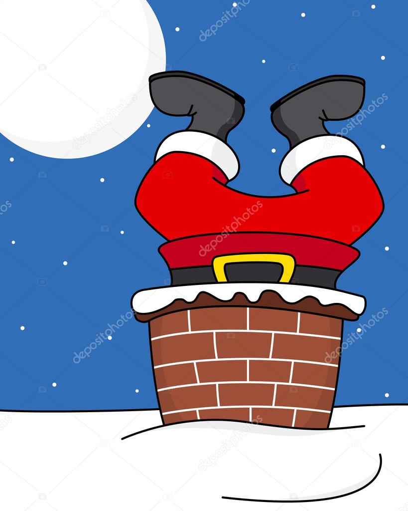 Santa Claus comes down the chimney