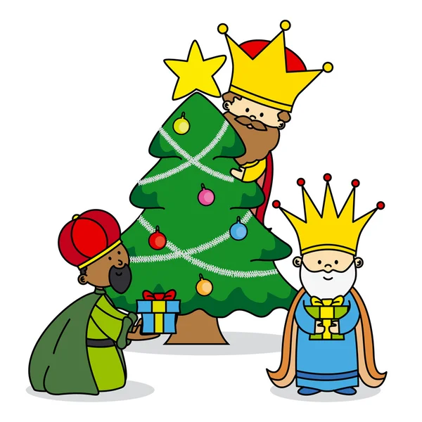 The three kings leaving gifts — Stockvector