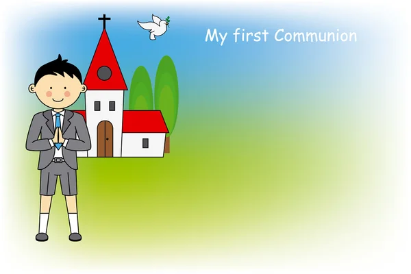Jongen eerste communie kaart — Stockvector