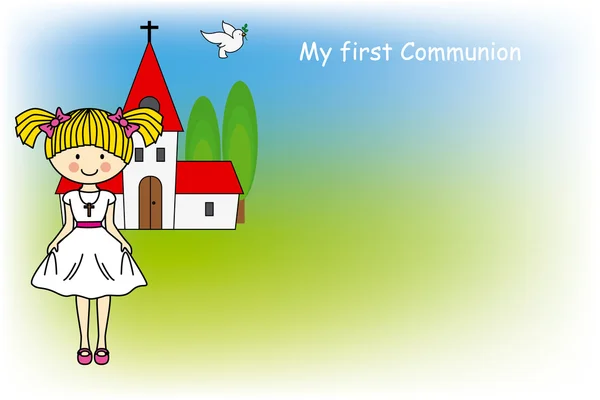 Fille première carte de communion — Image vectorielle
