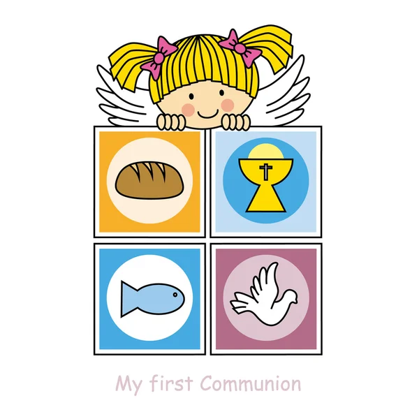 Girl First Communion card — Stock Vector