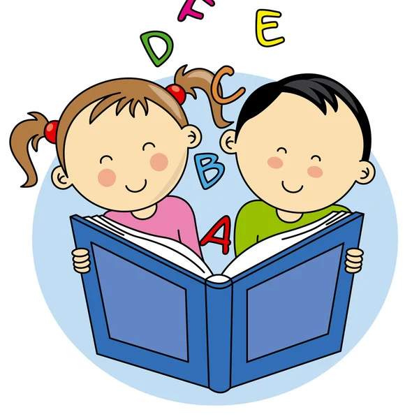 Bambini che leggono un libro — Vettoriale Stock