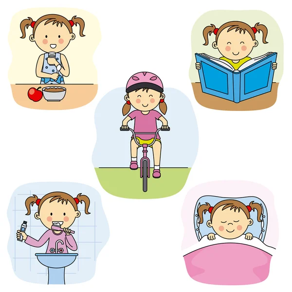 The daily activities of a girl — Stock Vector