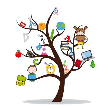 Eğitim simgeler ve okuma çocuklarla ağaç