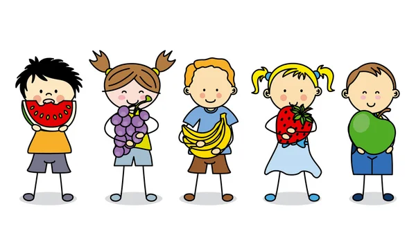 Group of children with fruits — Stockvector
