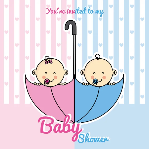 우산 안쪽 쌍둥이 아기 — 스톡 벡터