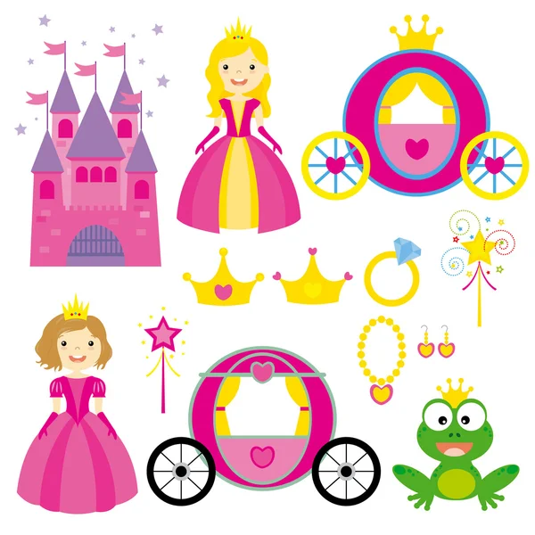 Prinzessin, Schloss, Kutsche und Accessoires — Stockvektor