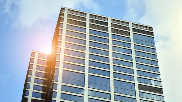 Bottom View Modern Office Buildings Business District Skyscraper Glass Facades — Stock Photo, Image