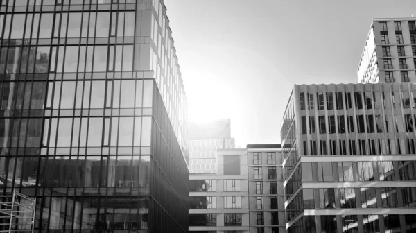 Abstract modern architecture with high contrast black and white tone. Architecture of geometry at glass window - monochrome. Black and white.