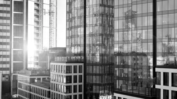 Abstract modern architecture with high contrast black and white tone. Architecture of geometry at glass window - monochrome. Black and white.