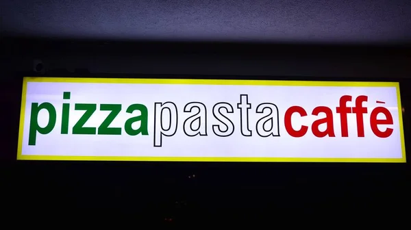 Warsaw Poland January 2021 Sign Pizza Pasta Caffe Company Signboard — Stock Photo, Image