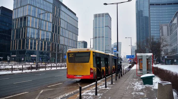 Warschau Polen Januar 2021 Blick Auf Wolkenkratzer Bei Schneefall Stadtbild — Stockfoto