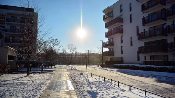 Warsaw Poland January 2021 Modern Residential Area Frosty Winter Morning — Stock Photo, Image