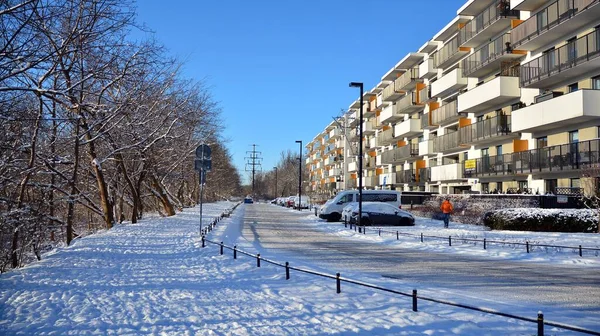 Warsaw Poland January 2021 Modern Residential Area Frosty Winter Morning — Stock Photo, Image