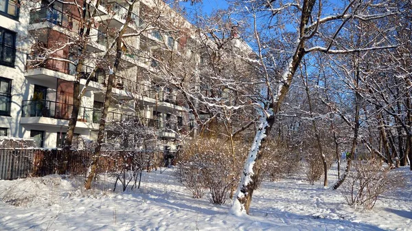 Warsaw Poland January 2021 Modern Residential Area Frosty Winter Morning — Stock Photo, Image