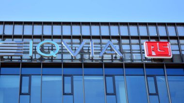 Warsaw. Poland. 11 April 2021. Sign  Iqvia. Company signboard  Iqvia.