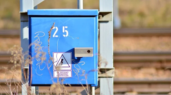 Elektrisch Ijzeren Kast Schakelaars Detail Het Spoor Bij Het Station — Stockfoto