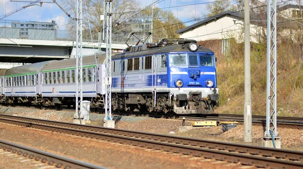 Warsaw Poland April 2021 Passenger Train Public Transport Railroad Track — Stock Photo, Image