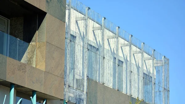 Façade Verre Des Bâtiments Avec Ciel Bleu Gratte Ciel Dans — Photo