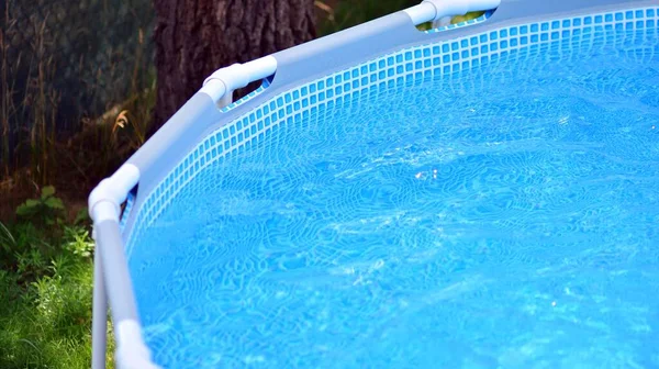 Blaues Schwimmbad Teil Detail Den Sommerferien Kristallblaues Schwimmbadwasser — Stockfoto