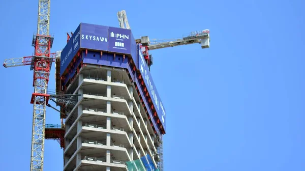 Varsóvia Polónia Julho 2021 Edifício Escritórios Skysawa Construção — Fotografia de Stock