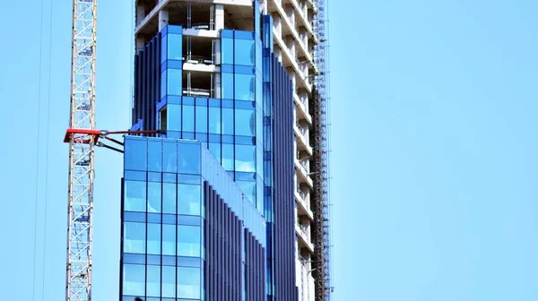 Hoogbouw Aanbouw Modern Kantoorgebouw Zonsopgang — Stockfoto