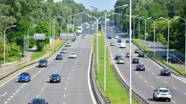 Warschau Polen Juli 2021 Auto Snelweg Zicht Vanaf Het Viaduct — Stockfoto
