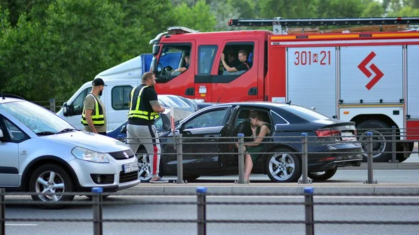 Varsovia Polonia Julio 2021 Policía Bomberos Escena Vehículos Rescate Lugar — Foto de Stock