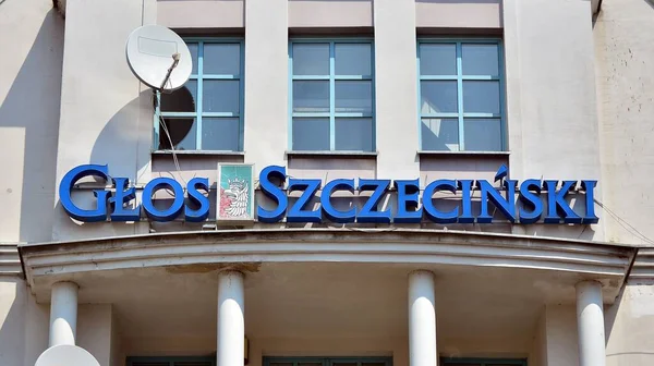 Szczecin Polonia Julio 2021 Firma Con Glos Szczecinski Letrero Empresa — Foto de Stock