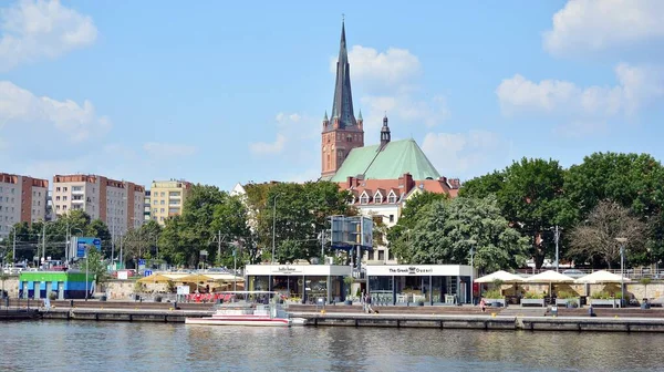 Szczecin Polônia Julho 2021 Vista Arquitetura Panorâmica Cidade Vista Margem — Fotografia de Stock