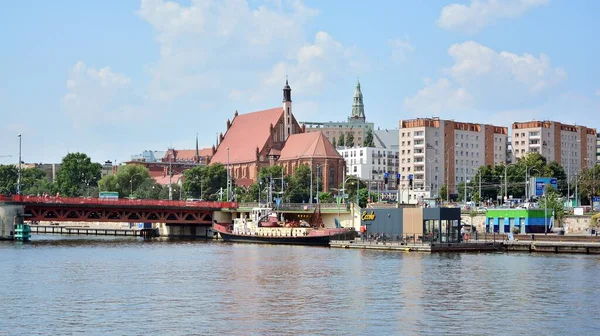 Szczecin Polska Lipca 2021 Widok Panoramiczną Architekturę Miasta Widok Prawego — Zdjęcie stockowe