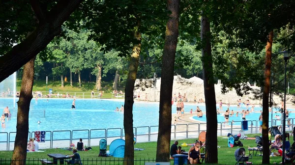 2021年7月24日 ポーランド シュチェチン プールコンプレックスアルコンカ 森を背景にした屋外プールの眺め — ストック写真