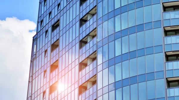 Vidrio Acero Fachada Espejada Del Moderno Edificio Oficinas Con Rayos — Foto de Stock