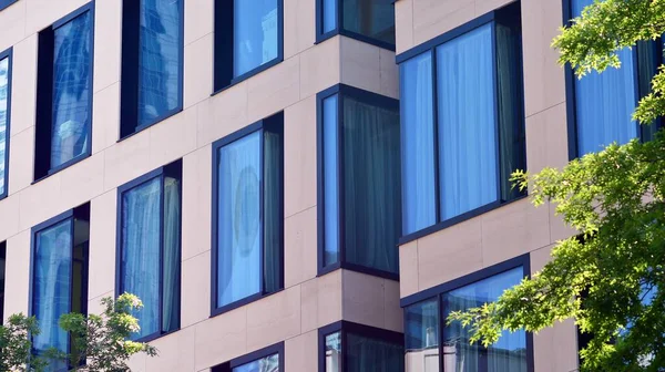 Modernes Bürogebäude Aus Glas Mit Grünen Blättern Ökologisches Bauen Und — Stockfoto