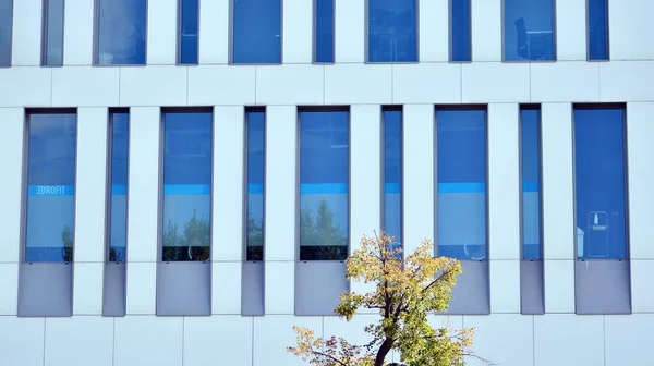 Edifício Escritório Moderno Com Paredes Brancas Céu Azul — Fotografia de Stock