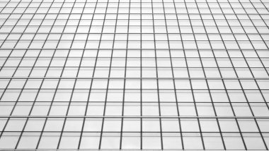 Modern mimari detaylar. Geometrik desenli modern cam cephe. Çağdaş şirket mimarisi. Kızıl güneş ufukta. Siyah ve beyaz tonlu görüntü.