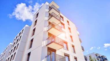 New modern block of flat, condo architecture. Residential apartment flat, luxury house complex. City real estate property.