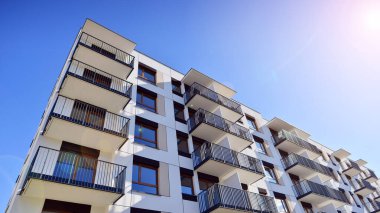 New modern block of flat, condo architecture. Residential apartment flat, luxury house complex. City real estate property.